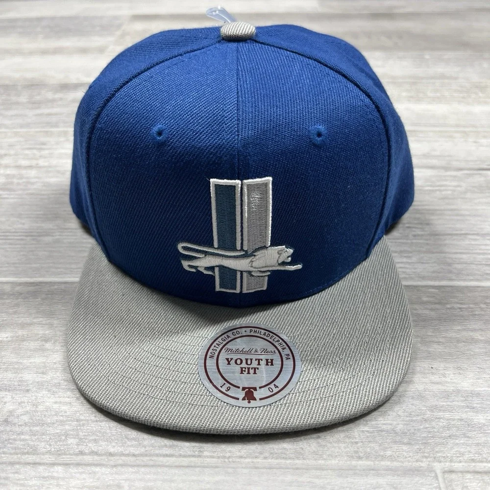 Mitchell & Ness Detroit Lions Youth Fit Snapback Hat Vintage Style Blue/Gray NEW